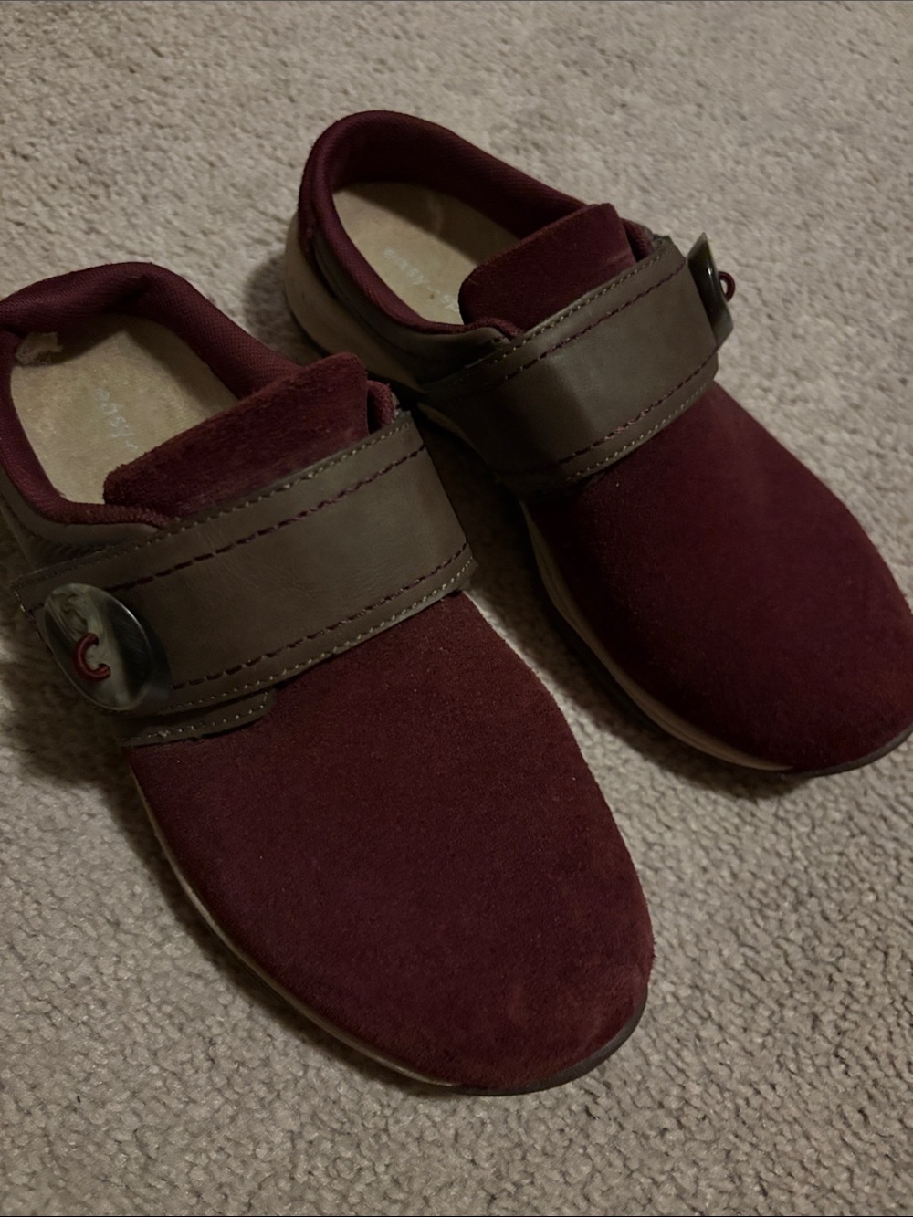 Easy Spirit Men's Burgundy Slip-On Loafers with Brown Strap